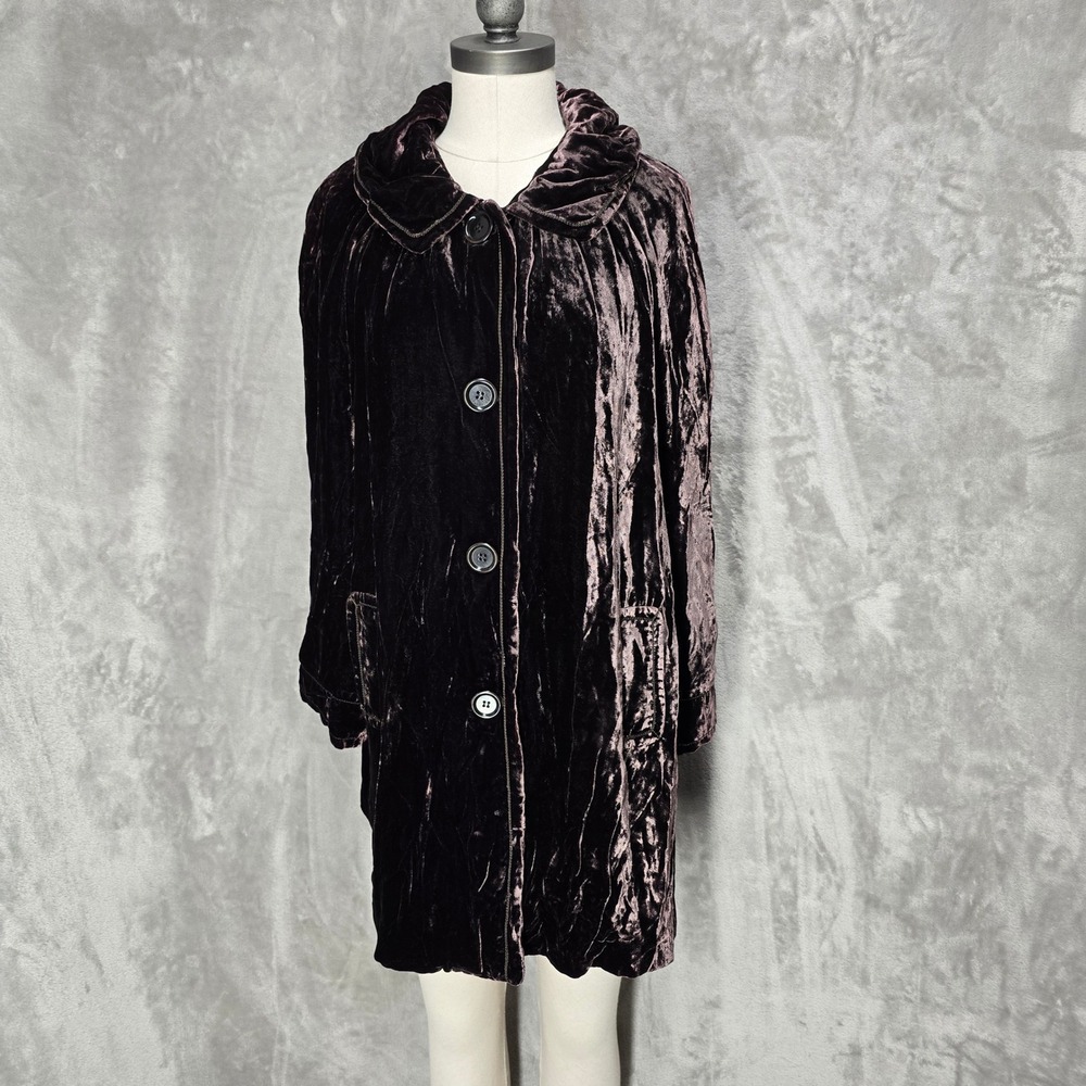 Studio M Coat Women M Brown Velvet Silk Blend Button Gothic Academia Victorian